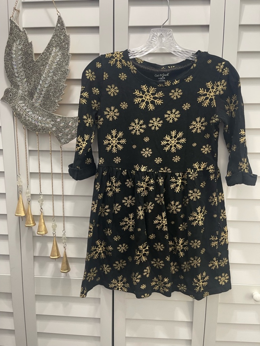 Cat & Jack Black Dress with Gold Snowflake Pattern - Girls